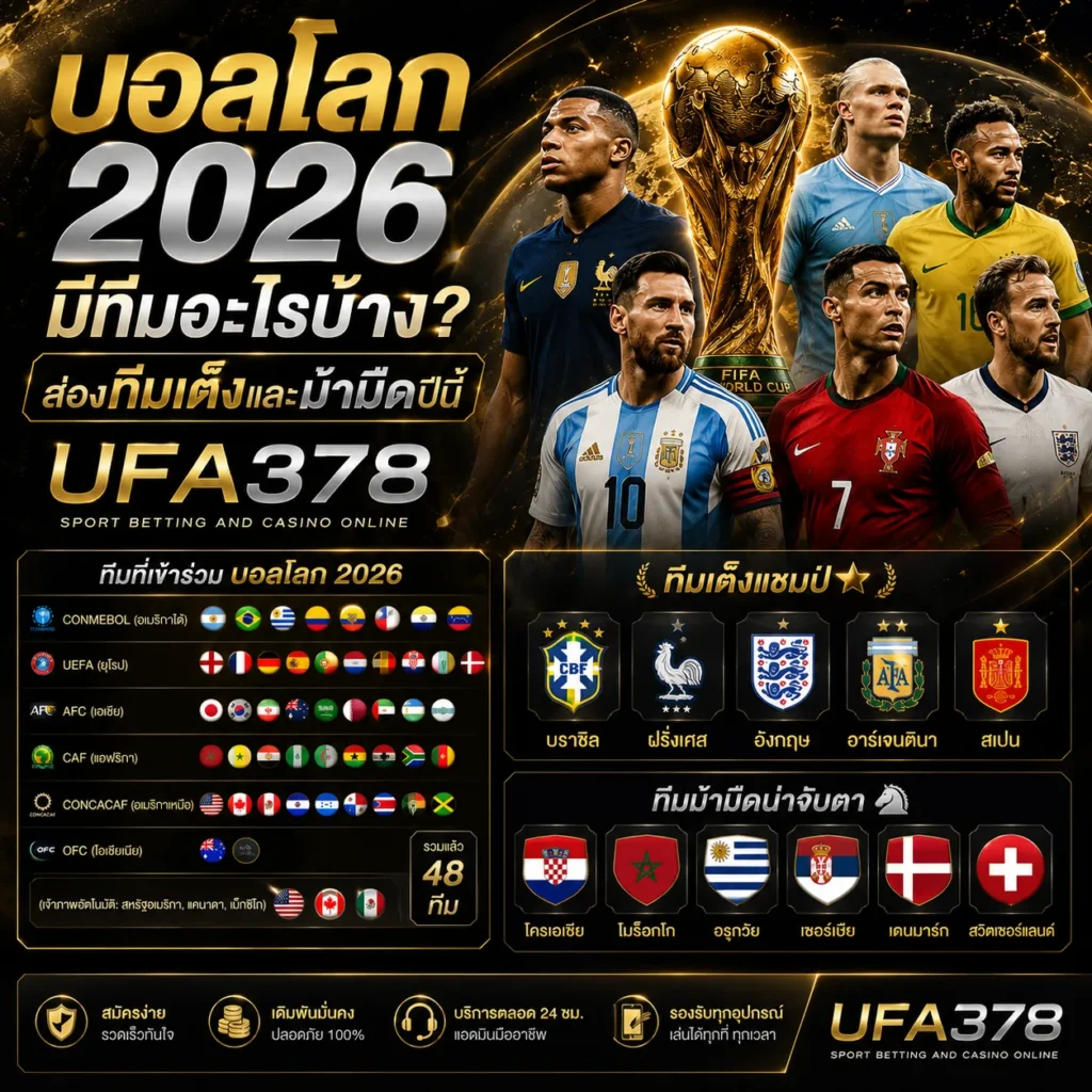 บอลโลก 2026 มีทีมอะไรบ้าง? ส่องทีมเต็งและม้ามืดปีนี้ที่ UFA378
